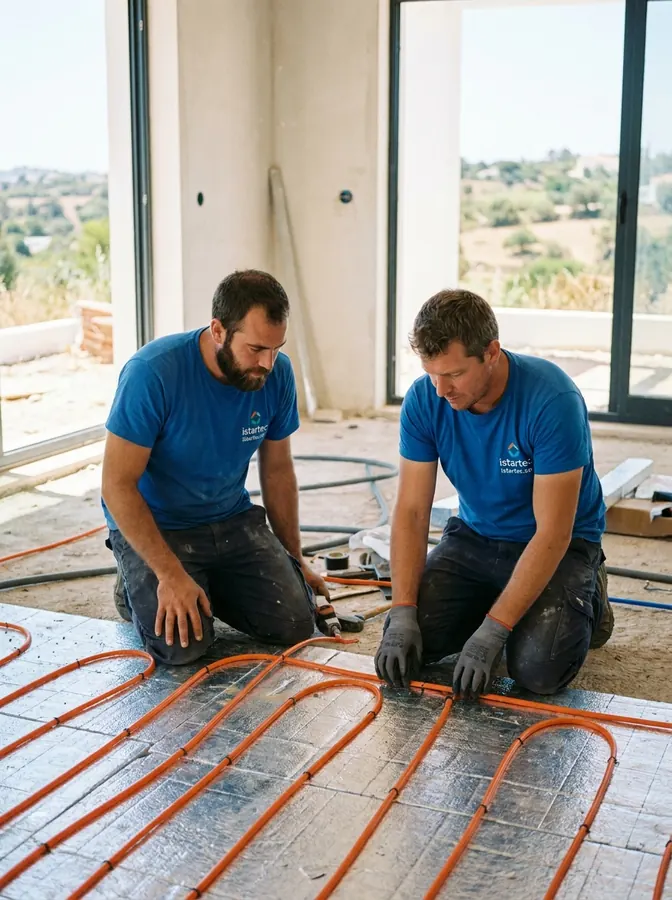 Montagem de chão radiante com tubo Uponor PEX numa casa existente