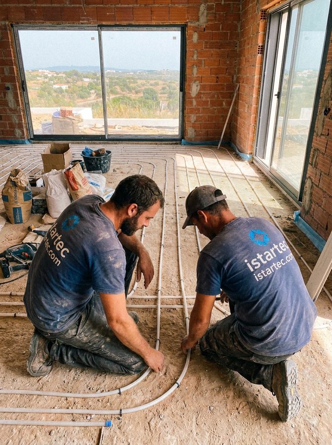 Montagem de chão radiante com tubo Uponor PEX sobre isolamento
