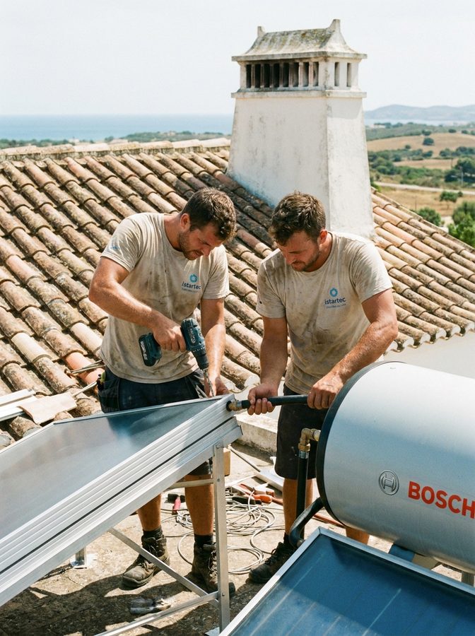 Painéis solares térmicos integrados em cobertura — sistema de aquecimento de águas